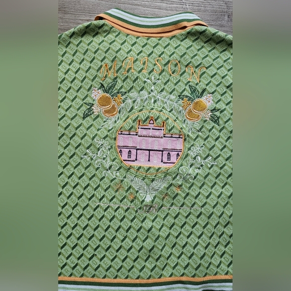 Smoke Rise RED Maison Embroidered Green Knit 2-Piece Short Set - Size M - Picture 7 of 8